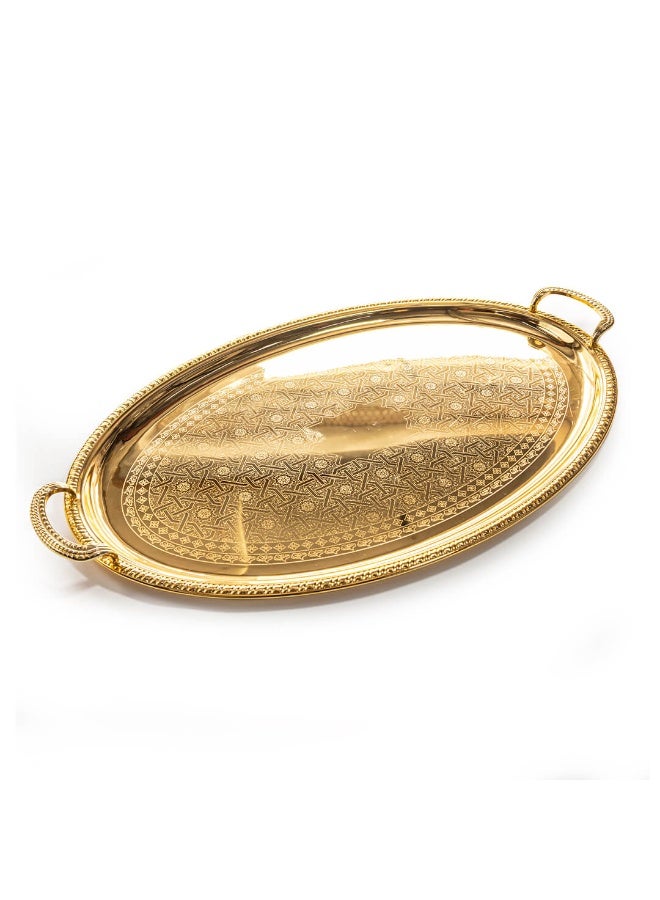 Si Bonne Luxury Oval Gold Decorative Serving Tray with Engraved Geometric Design - Image 1